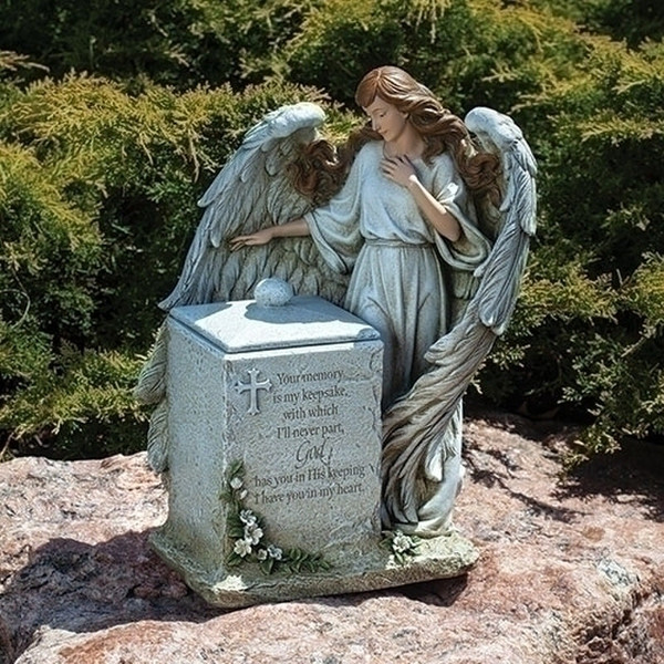 Angel with Verse Memorial Box Statue